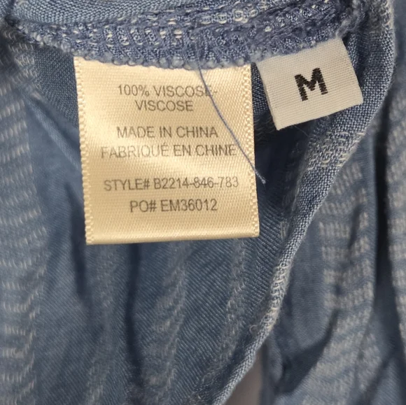 Bella Dahl Striped Blue Tie-front Button-down V Neck Shirt Women's Size M - Picture 5 of 7